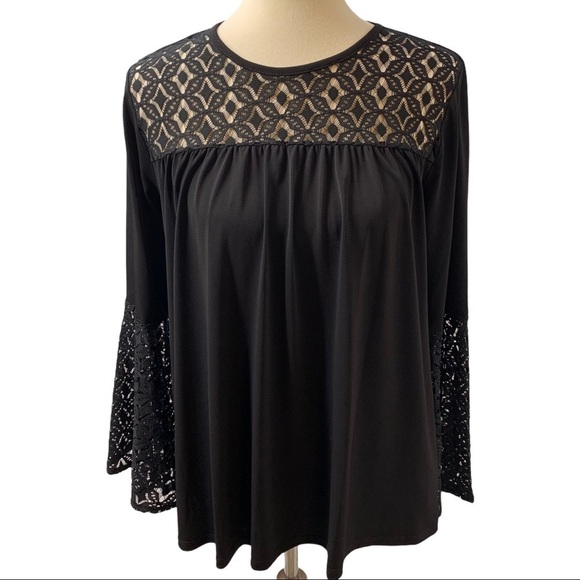 Michael Michael Kors Black Lace Trim Bell Sleeve Pullover Top Women’s Medium - Picture 10 of 13
